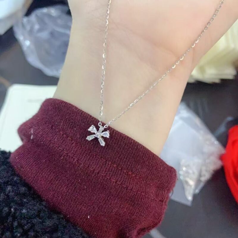 Sterling silver zircon bow necklace for women with high-end and luxurious niche agile pendant clavicle chain temperament necklace - Image 2
