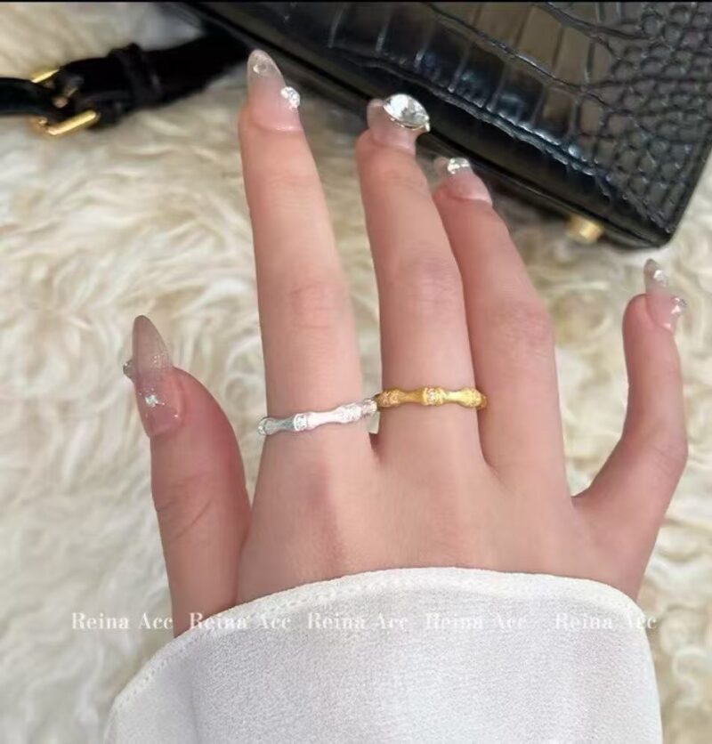 Brushed diamond-inlaid bamboo ring gold and silver high-end - Image 5