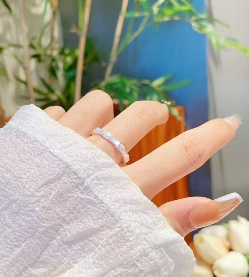 Brushed diamond-inlaid bamboo ring gold and silver high-end - Image 2