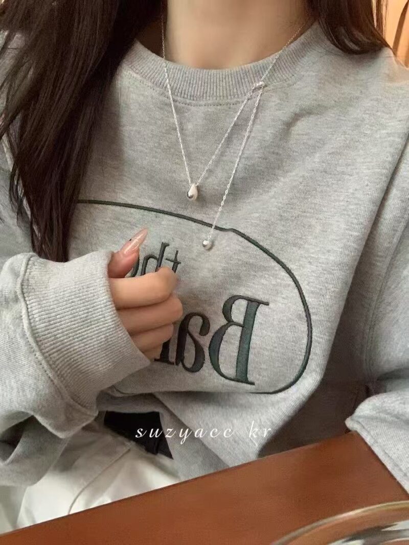 Sterling silver solid water drop ball sweater chain new simple niche design pull necklace - Image 3