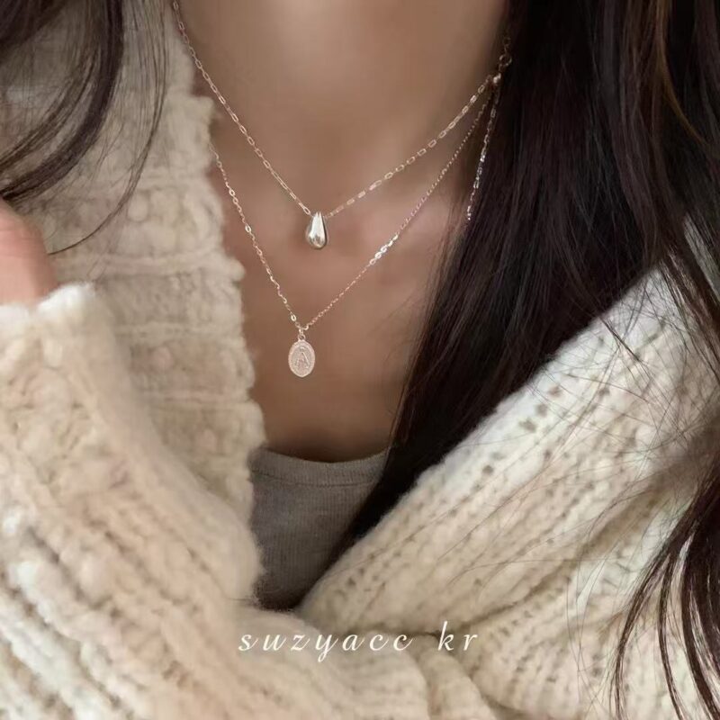 Sterling silver solid water drop ball sweater chain new simple niche design pull necklace - Image 2
